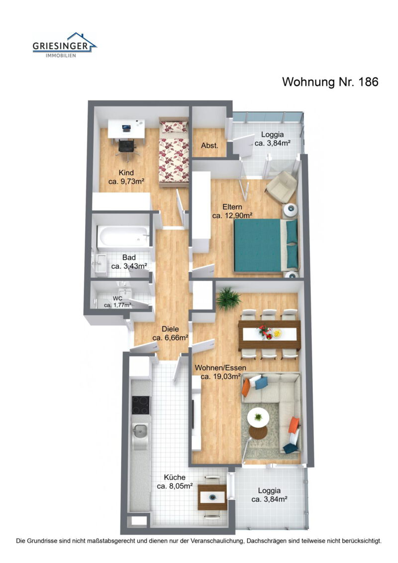 Wohnung Nr. 186 - 3D Grundriss