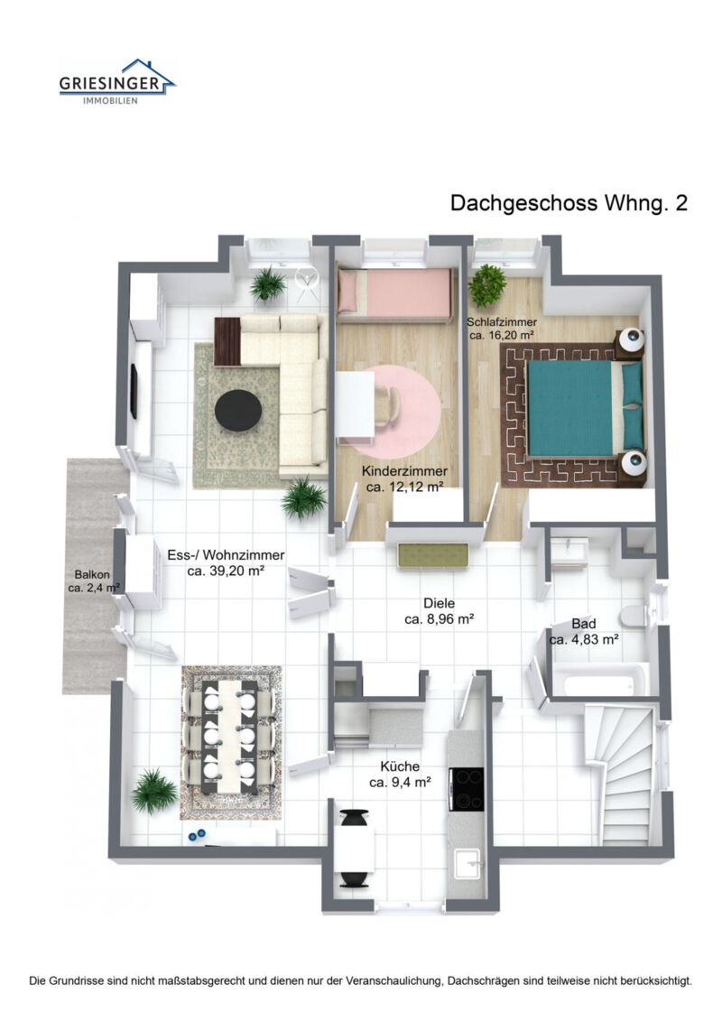 3D Grundriss - Dachgeschoss Whng. 2
