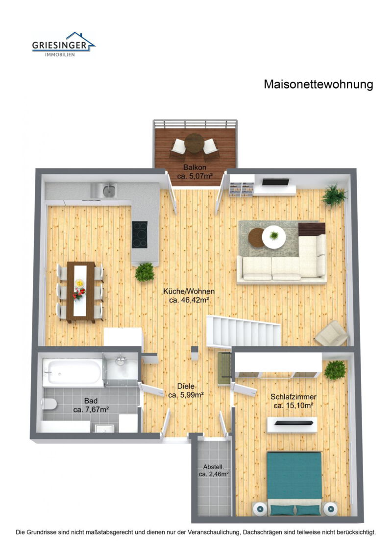 Maisonettewohnung - 3D Grundriss